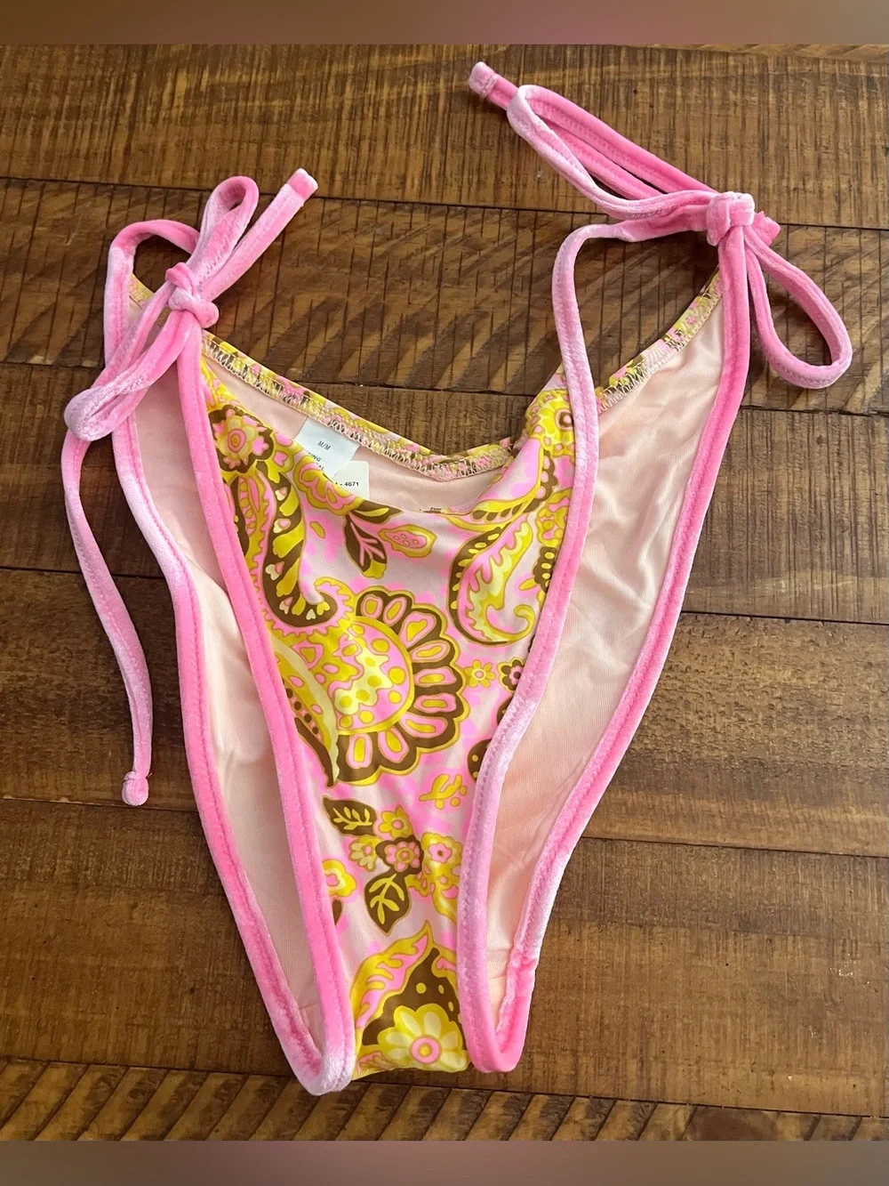 NWT Aerie Low Rise Tie Cheekiest Bikini Bottom Paisley Pink Velvet - Sz M